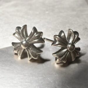 STERLING SILVER CHROME HEARTS CROSS BALL STUD EARRINGS